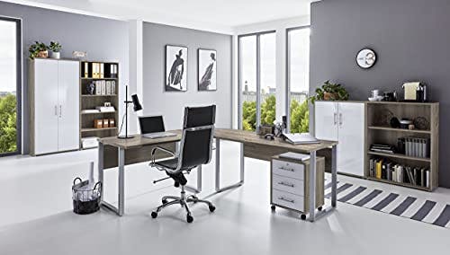 Büro Möbel Arbeitszimmer komplett Set Office Edition (Set 1) in Eiche Sonoma/Weiß - abschließbar und Metallgriffe - Made in Germany