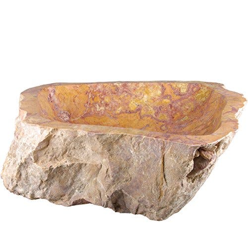 Divero Natur-Stein Waschschale Savona Aufsatz-Waschbecken Handwaschbecken Marmor innen poliert außen naturbelassen gelblich rötlich 0