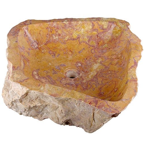 Divero Natur-Stein Waschschale Savona Aufsatz-Waschbecken Handwaschbecken Marmor innen poliert außen naturbelassen gelblich rötlich 5