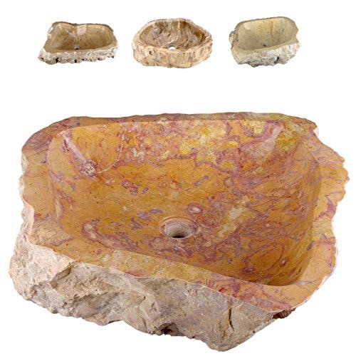 Divero Natur-Stein Waschschale Savona Aufsatz-Waschbecken Handwaschbecken Marmor innen poliert außen naturbelassen gelblich rötlich
