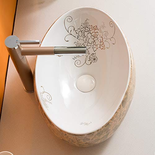 HomeLava Keramik Waschbecken mit Pop up Ablaufgarnitur, 480 x 330 x 140mm (ohne Wasserhahn) 7