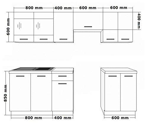 Küche Omega 240 cm Küchenzeile Küchenblock variabel stellbar in Schwarz Weiss 2