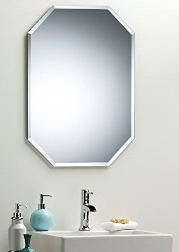 Neue Design Schöner achteckiger Badezimmerspiegel, modern und stylish, mit abgerundeten Kanten, Wandbefestigung, Badspiegel, Wandspiegel, Spiegel 70cm X 50cm 1