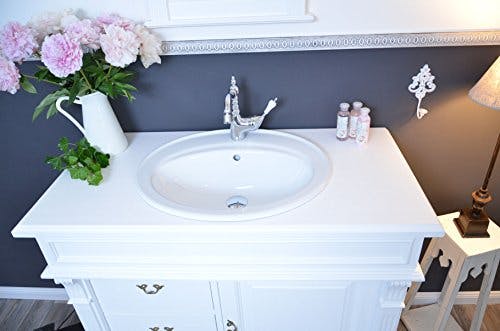 Waschbecken mit Unterschrank Landhaus-Waschtisch Weiß Badmöbel Vintage 4