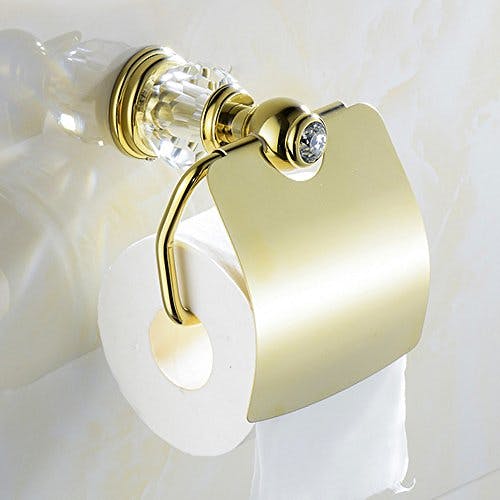 Weare Home Modern Luxus Poliert Gold finished Bohren Wandmontag Wandhalterung Befestigung Toilettenpapierhalter mit Deckel Wasserdichr aus Messing mit Kristall Badezimmer Zubehör 0
