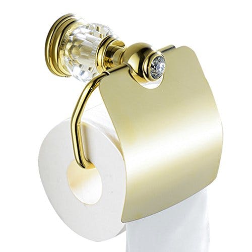 Weare Home Modern Luxus Poliert Gold finished Bohren Wandmontag Wandhalterung Befestigung Toilettenpapierhalter mit Deckel Wasserdichr aus Messing mit Kristall Badezimmer Zubehör
