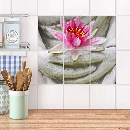 Fliesenposter für Küche und Bad I Fliesen-Sticker Aufkleber selbstklebend I Fliesen renovieren - Stickerfliesen für Küchen- und Badfliesen I Design: Flower Buddha