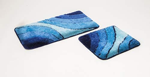 Goodway 2-teiliges Badematten Set Wave, blau │ Größe: 50x90cm, 50x45cm │rutschhemmend, waschmaschinenfest