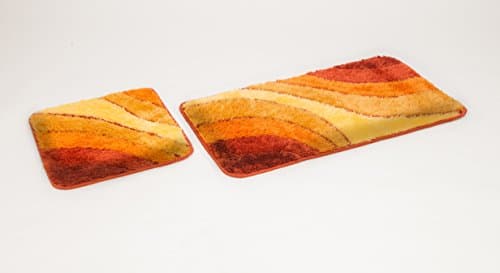 Goodway 2-teiliges Badematten Set Wave, Terra │ Größe: 50x90cm, 50x45cm │rutschhemmend, waschmaschinenfest