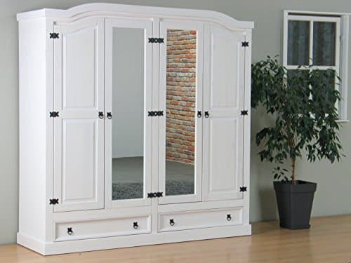Dynamic24 4-türiger Kiefer Kleiderschrank New Mexico Weiss Schrank Schlafzimmer massiv Mexiko kolonial Möbel Landhaus Bauernhaus Massivmöbel Bauernschrank Schränke 0