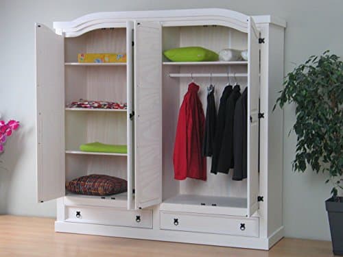 Dynamic24 4-türiger Kiefer Kleiderschrank New Mexico Weiss Schrank Schlafzimmer massiv Mexiko kolonial Möbel Landhaus Bauernhaus Massivmöbel Bauernschrank Schränke 1