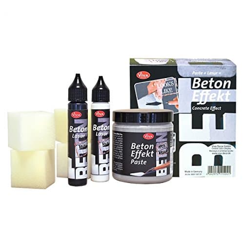 Viva Decor Trenddekor Beton Effekt Set (Paste 250 ml &amp; Lasur hell &amp; dunkel je 28 ml) Betonoptik Farbe, Bastel Beton Paste für Beton Deko, Kreativ Beton Farben - Made in Germany