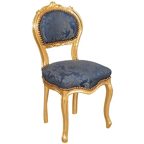 Biscottini Gepolsterter Stuhl, Holz, Gold und Blau, 90x45x42,5 cm
