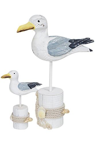 Möwe auf Poller, 14cm Maritime Dekoration Weiß