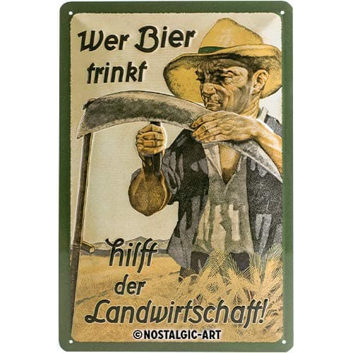 Nostalgic-Art Retro Blechschild, 20 x 30 cm, Wer Bier trinkt hilft der Landwirtschaft – Geschenk-Idee für Bier-Fans, aus Metall, Vintage Design mit Spruch, Blechschilder Sprüche, Bier-Deko