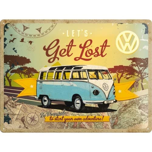 Nostalgic-Art Retro Blechschild, 30 x 40 cm, VW Bulli – Let's Get Lost – Volkswagen Bus Geschenk-Idee, Original Lizenzprodukt (OLP), aus Metall, Vintage Design, Blechschilder Sprüche