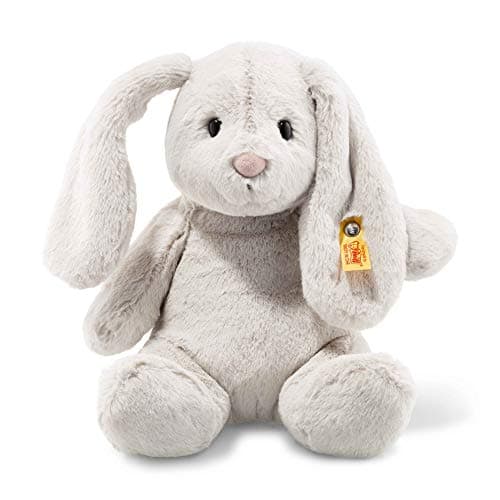 Steiff Hoppie Hase mit Schlappohren 28 cm hellgrau, Plüschtier, Soft Cuddly Friends, flauschiges Stofftier zum Kuscheln und Spielen, Kuscheltier für Mädchen und Jungen, waschmaschinenfest