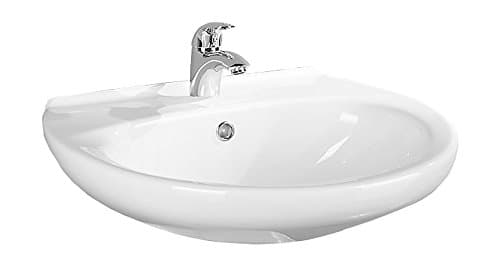 aquaSu® 60 cm Waschbecken Aveiro, Waschtisch mit Überlauf und Hahnloch, Hänge-Waschbecken Made in EU, Waschtisch wandhängend, 60 x 50 cm, Sanitärkeramik weiß, 550208 0
