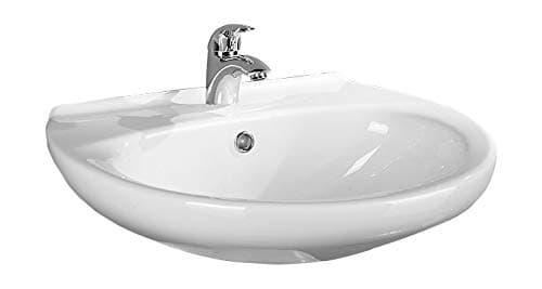 aquaSu® 60 cm Waschbecken Aveiro, Waschtisch mit Überlauf und Hahnloch, Hänge-Waschbecken Made in EU, Waschtisch wandhängend, 60 x 50 cm, Sanitärkeramik weiß, 550208 1