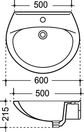 aquaSu® 60 cm Waschbecken Aveiro, Waschtisch mit Überlauf und Hahnloch, Hänge-Waschbecken Made in EU, Waschtisch wandhängend, 60 x 50 cm, Sanitärkeramik weiß, 550208 3
