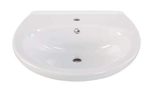 aquaSu® 60 cm Waschbecken Aveiro, Waschtisch mit Überlauf und Hahnloch, Hänge-Waschbecken Made in EU, Waschtisch wandhängend, 60 x 50 cm, Sanitärkeramik weiß, 550208