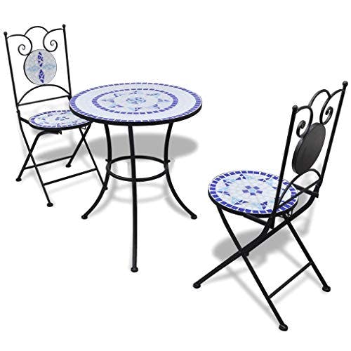 vidaXL Mosaik-Bistrotisch 60 cm mit 2 Stühlen blau/weiß (41530+41531)