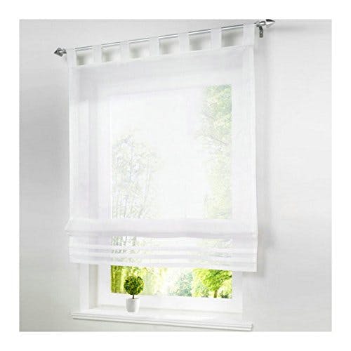 1er-Pack Raffrollo mit Schlaufen Gardinen Voile Transparent Vorhang (BxH 140x155cm, weiß) 0