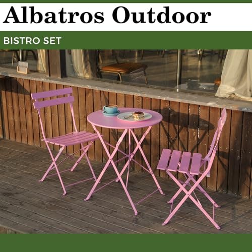 Albatros Bistroset 3-teilig Rosa – Bistrotisch mit 2 Stühlen – klappbare Stühle und Tisch aus robustem Metall – optimal als Balkonmöbel Set oder Gartenmöbel in modernem Design 0