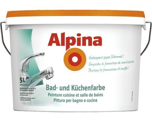 Alpina Bad- und Küchenfarbe in weiß matt – Anti-Schimmel Wandfarbe für Feuchträume – ergiebig, gut deckend &amp; reinigungsfähig – 5 Liter