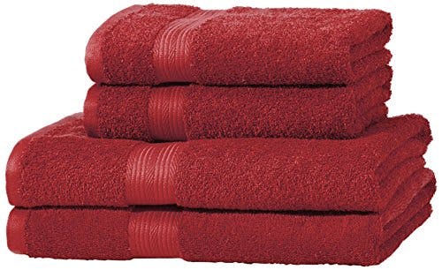Amazon Basics Handtuch-Set, ausbleichsicher, 6 stück, 2 Badetücher und 4 Händehandtuch, Rot, 100% Baumwolle 500g/m² 0