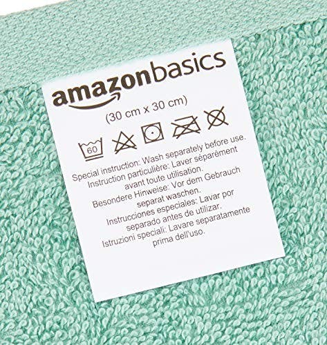 Amazon Basics - Waschlappen aus Baumwolle, 12er-Pack, 12 x 30 cm, Mehrfarbig (Meerschaum-grün, Eisblau, Weiß) 1
