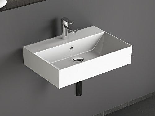 Aqua Bagno | Eckiges Design Handwaschbecken, hochwertige Keramik, modern &amp; stilvoll durch dünnen Rand | 60 x 42 cm 0