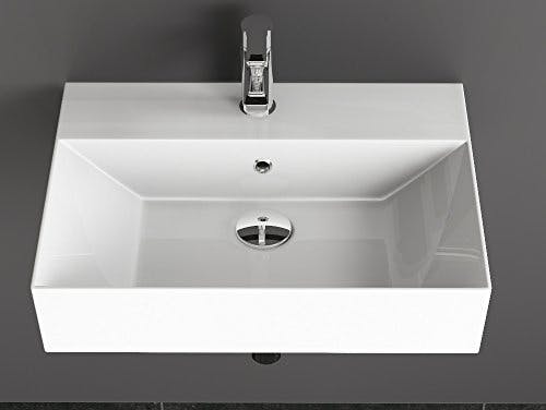 Aqua Bagno | Eckiges Design Handwaschbecken, hochwertige Keramik, modern &amp; stilvoll durch dünnen Rand | 60 x 42 cm 1