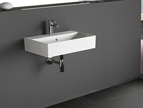 Aqua Bagno | Eckiges Design Handwaschbecken, hochwertige Keramik, modern &amp; stilvoll durch dünnen Rand | 60 x 42 cm 2