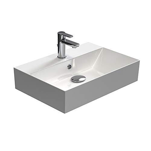 Aqua Bagno | Eckiges Design Handwaschbecken, hochwertige Keramik, modern &amp; stilvoll durch dünnen Rand | 60 x 42 cm