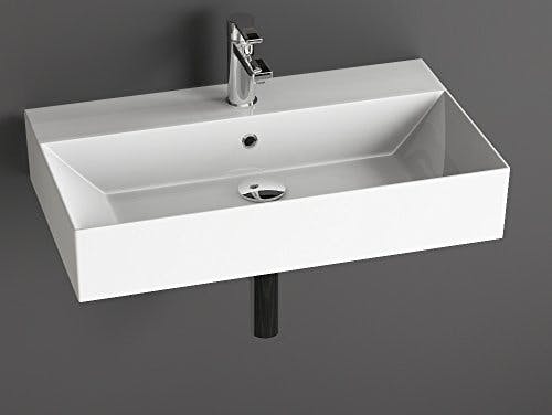 Aqua Bagno | Eckiges Design Waschbecken, hochwertige weiße Keramik, genormte Anschlüsse, Badezimmer | 70 x 42 cm 0