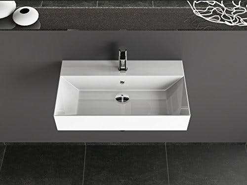 Aqua Bagno | Eckiges Design Waschbecken, hochwertige weiße Keramik, genormte Anschlüsse, Badezimmer | 70 x 42 cm 1