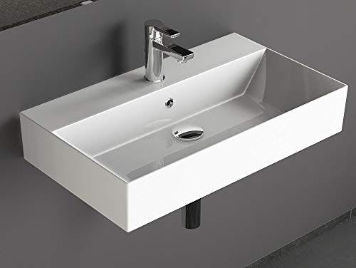 Aqua Bagno | Eckiges Design Waschbecken, hochwertige weiße Keramik, genormte Anschlüsse, Badezimmer | 70 x 42 cm 3
