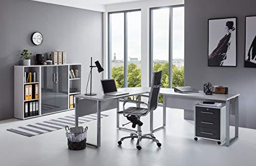 BMG-Moebel.de Büromöbel komplett Set Arbeitszimmer Office Edition in Lichtgrau/Anthrazit Hochglanz (Set 2)