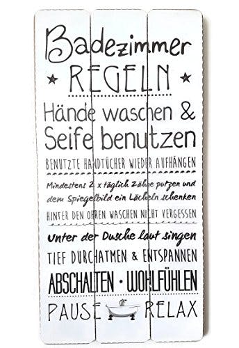 Bada Bing Plankenschild Badezimmer Regeln ca. 60 x 30 cm Deko Wandbild Holz Schild Vintage 18