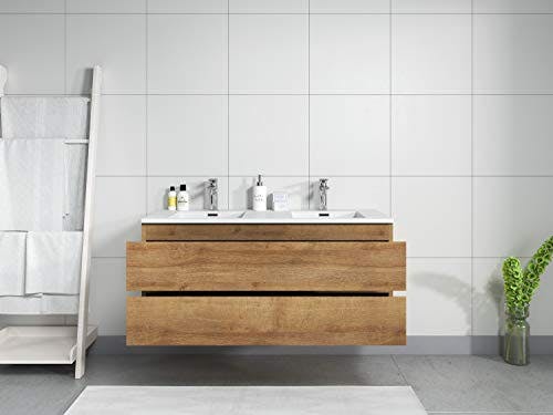 Badezimmer Badmöbel Set Angela 120cm - Eiche - Unterschrank Schrank Waschbecken Waschtisch 2