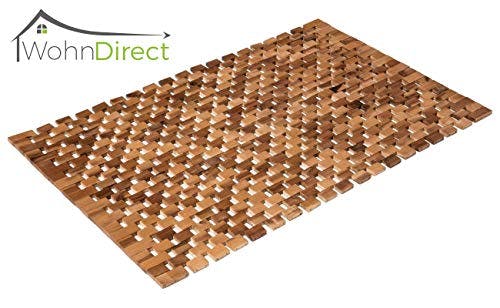 WohnDirect rutschfeste Holz Badematte Natur 50x80 - Nachhaltige, Robuste Holzmatte für Badezimmer, Sauna &amp; Wellness - Duschvorleger aus 100% Akazienholz 1