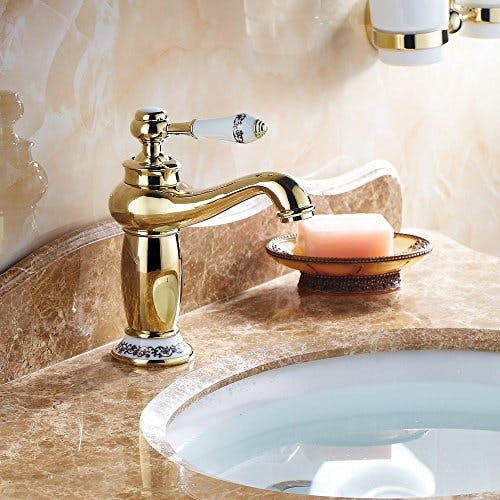 Beelee Gold poliert Armatur Wasserhahn Waschtischarmatur Messing Waschtisch Waschbecken Einhebelmischer für Bad, BL6045G