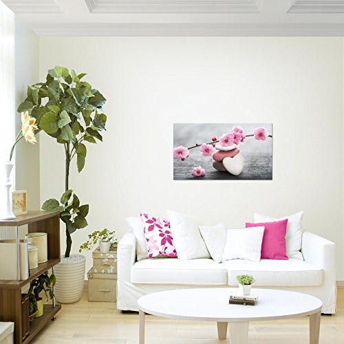 Runa Art Bild Feng Shui Blumen Modern Wandbilder Wohnzimmer 1 Teilig - Made in Germany - Stein Herz Rosa Flur 500114a 1