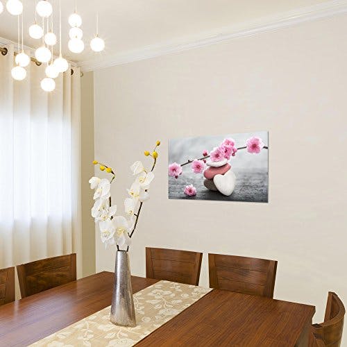 Runa Art Bild Feng Shui Blumen Modern Wandbilder Wohnzimmer 1 Teilig - Made in Germany - Stein Herz Rosa Flur 500114a 2