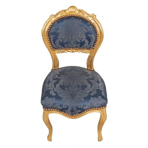 Biscottini Gepolsterter Stuhl, Holz, Gold und Blau, 90x45x42,5 cm 1