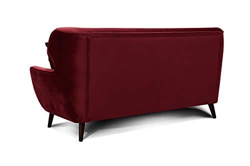 CAVADORE 3-Sitzer-Sofa Abby / Retro-Couch im Samt-Look mit Knopfheftung / 183 x 89 x 88 / Samtoptik, rot 1