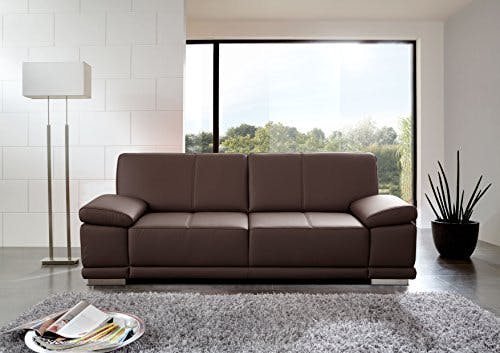 CAVADORE 3-Sitzer Sofa Corianne / Echtledercouch im modernen Design / Mit Armteilverstellung / 217 x 80 x 99 / Echtleder dunkelbraun 0