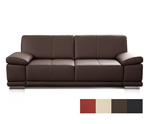 CAVADORE 3-Sitzer Sofa Corianne / Echtledercouch im modernen Design / Mit Armteilverstellung / 217 x 80 x 99 / Echtleder dunkelbraun