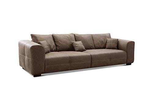 CAVADORE Big Sofa Mavericco inkl. Kissen / XXL-Couch mit tiefen Sitzflächen und modernem Design / 287 x 69 x 108 / Lederoptik cognac 3